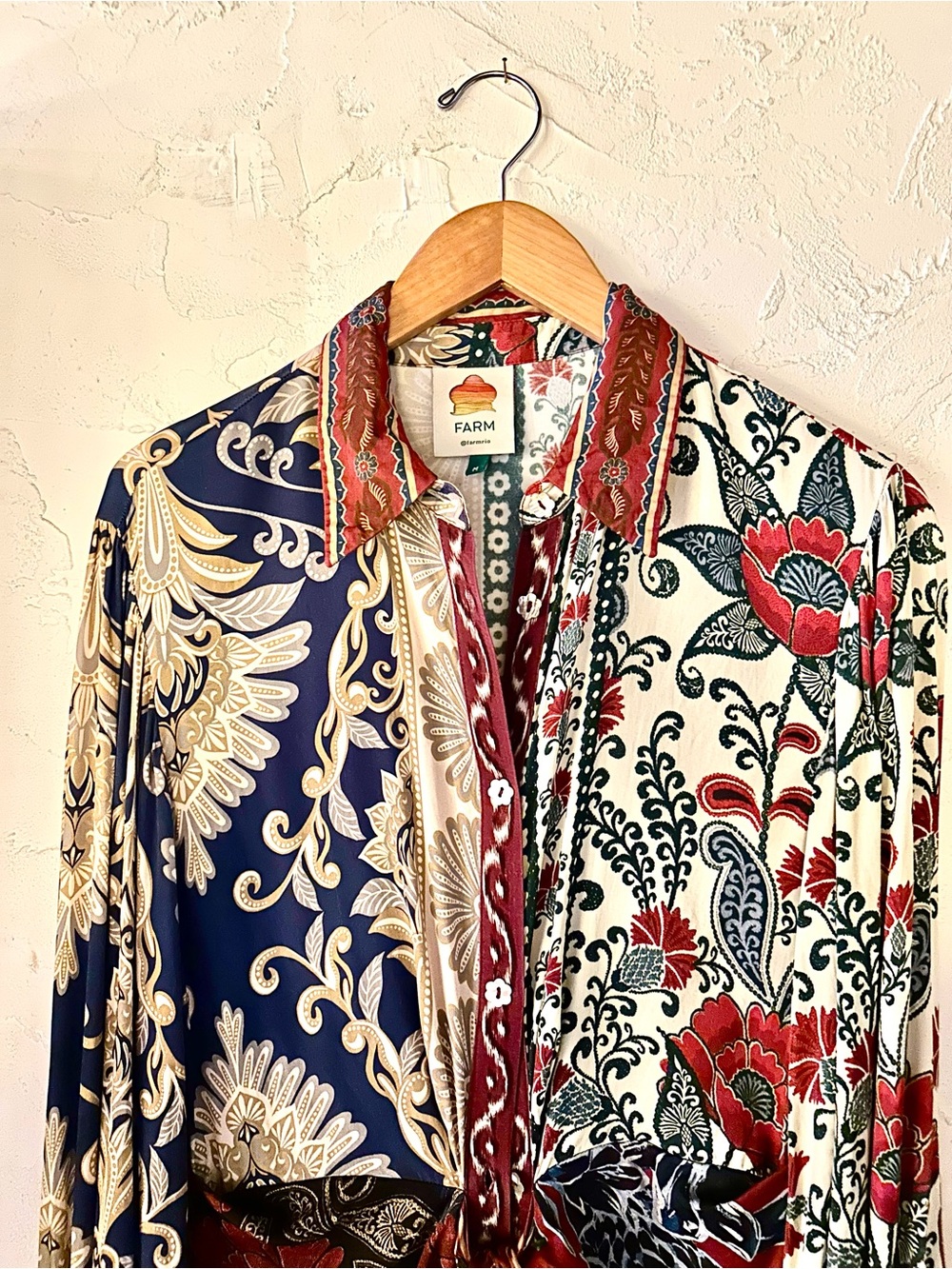 FARM RIO  Fall/Winter Mix Midi Shirt Dress. Front Buttons, Long Sleeve (M) - Picture 8 of 16
